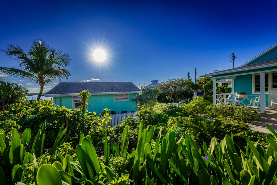 Painted beacfront cottages on Elbow Cay, Bahamas
