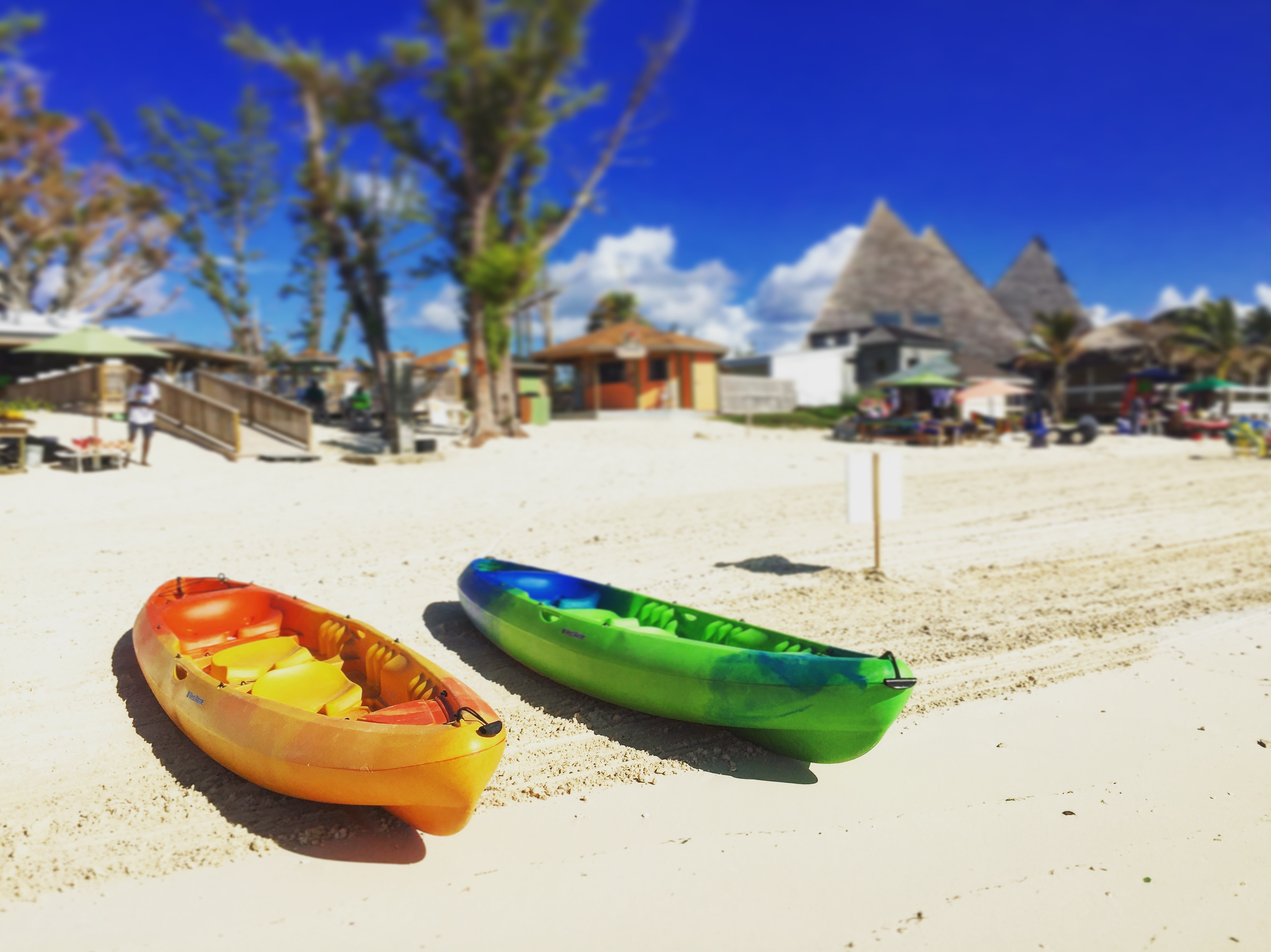 Kayaks on a Freeport beach, Grand Bahama, Abaco, Bahamas