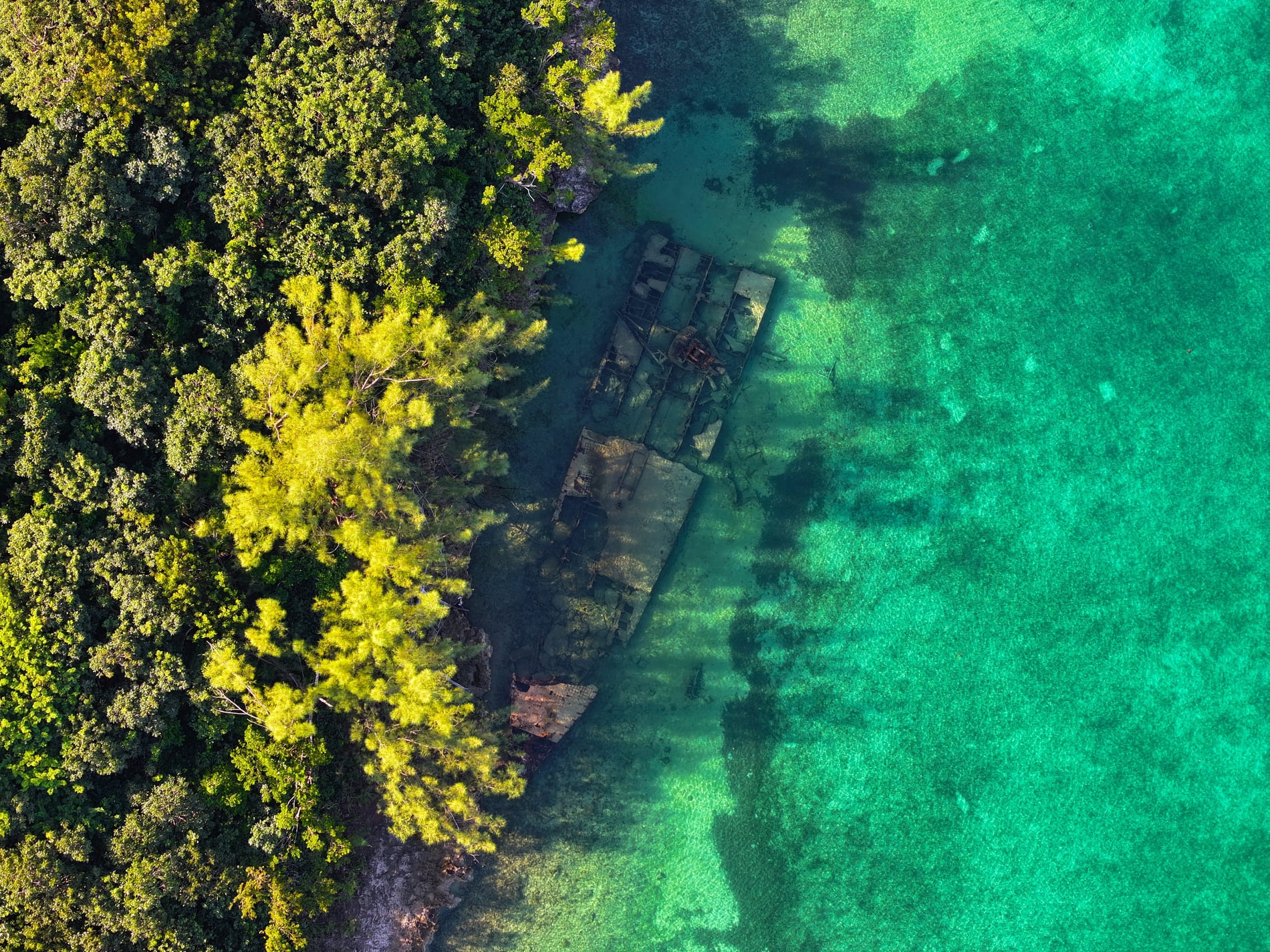 Aerial view of Treasure Cay beach, Abaco, Bahamas